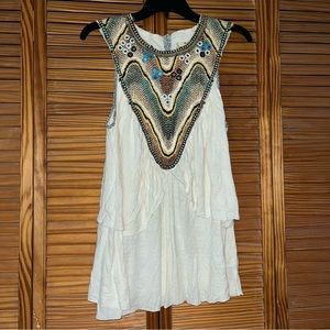Free People Flowy Boho Beaded Tiered‎ Tank Top Size Large